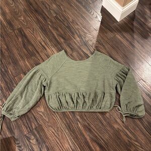 aerie Olive Green Cropped Top with Tie Cuffs